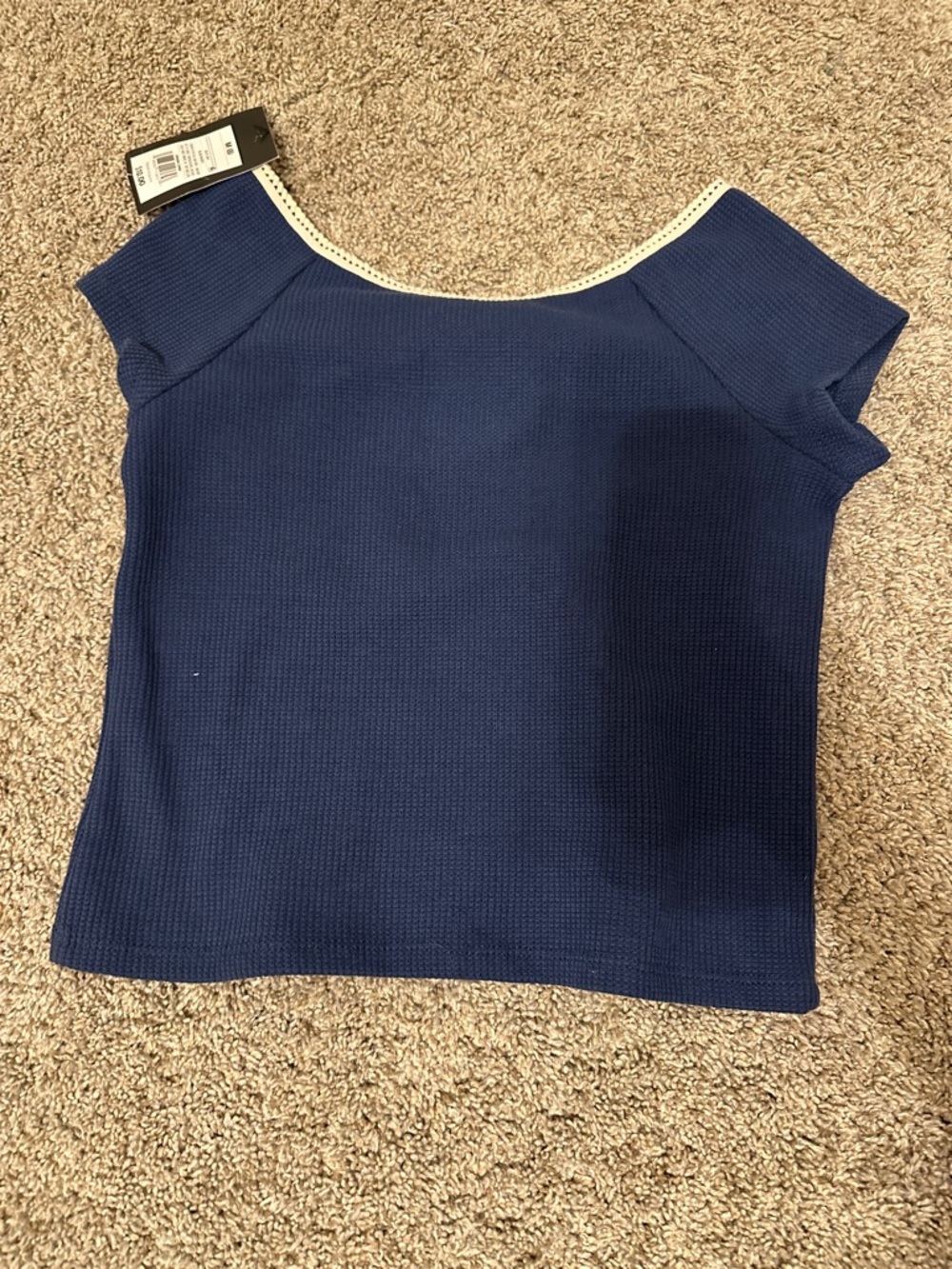 Navy Short Sleeve Scoop Neck Women's Top